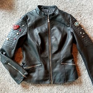 Molly Bracken- Embellished Faux Leather Moto Jacket